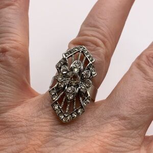 Art Deco Style Rhinestone Cocktail Ring Size 7 Adjustable